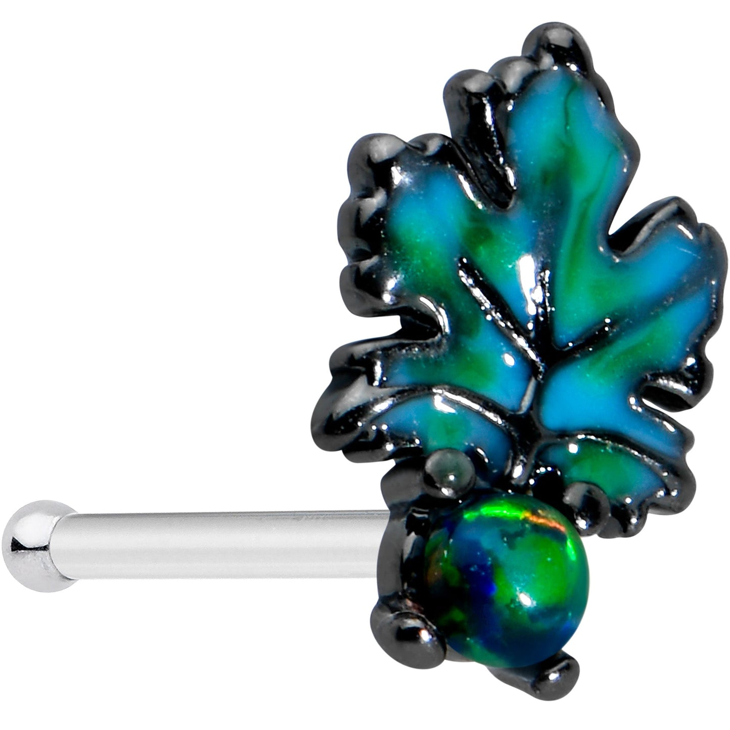 20G 1/4 Green Synthetic Opal Fall Leaf Nose Bone