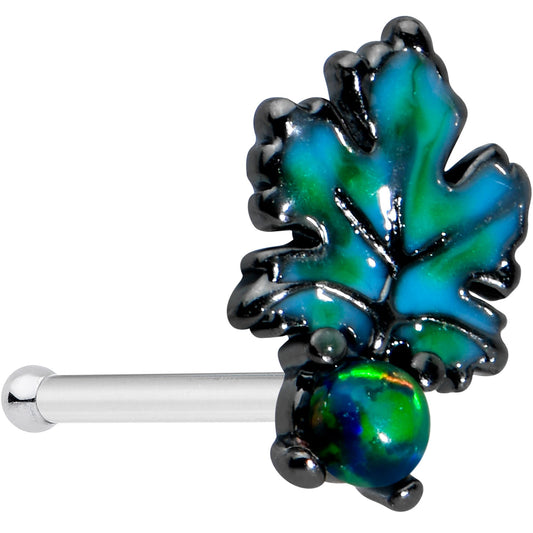 20G 1/4 Green Synthetic Opal Fall Leaf Nose Bone