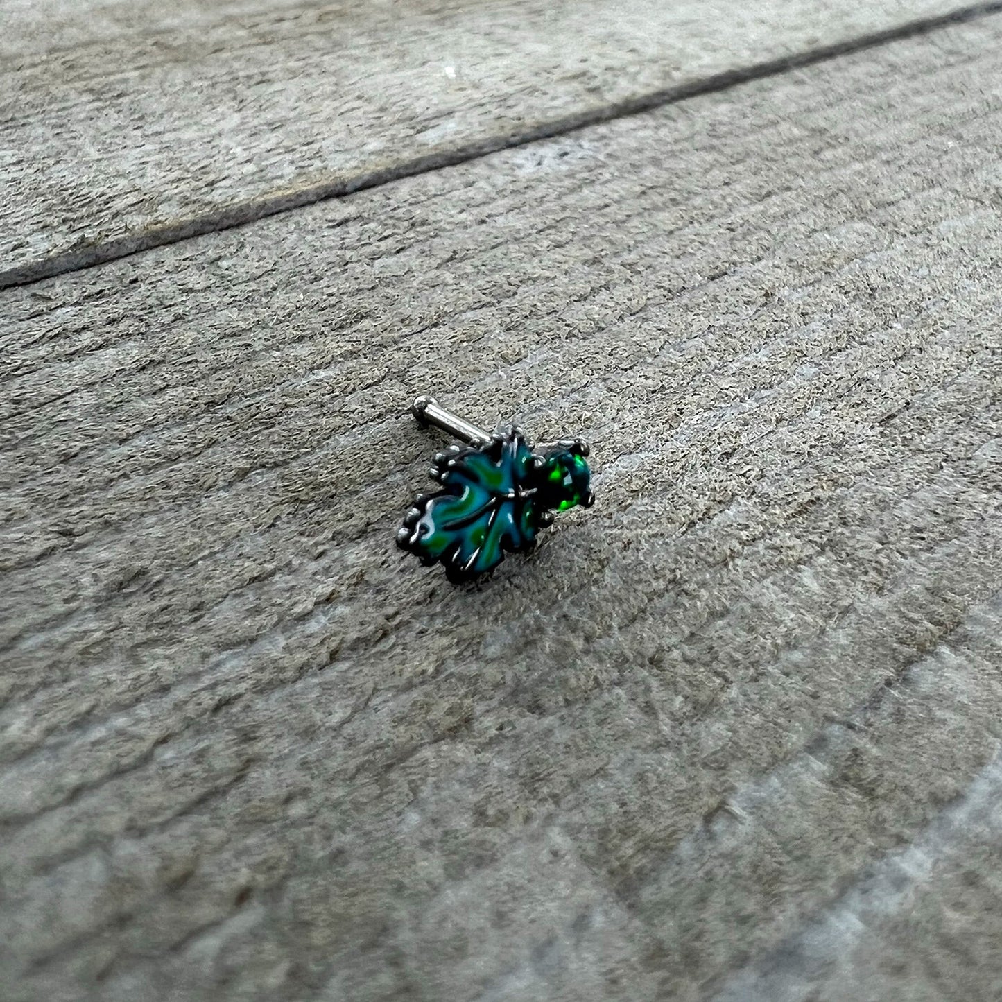 20G 1/4 Green Synthetic Opal Fall Leaf Nose Bone