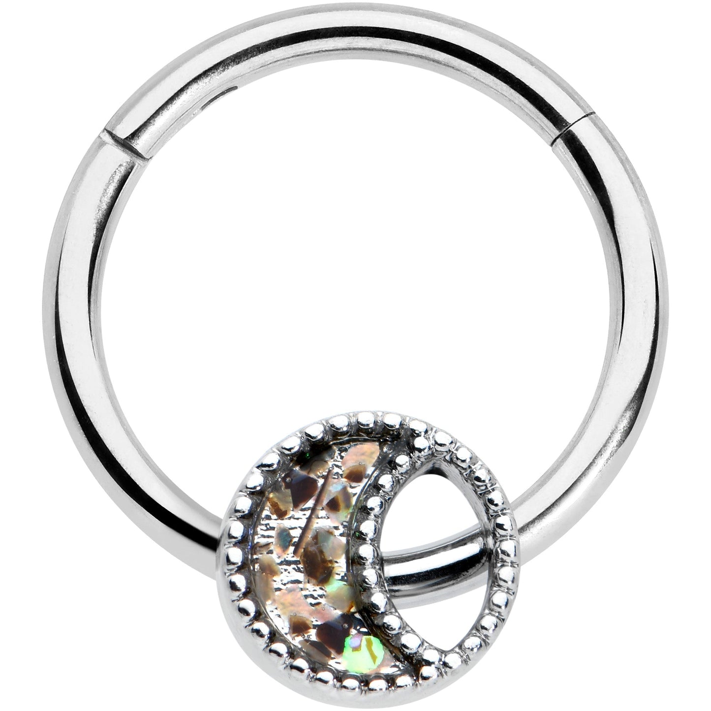 16G 3/8 Iridescent Crescent Moon Hinged Segment Ring