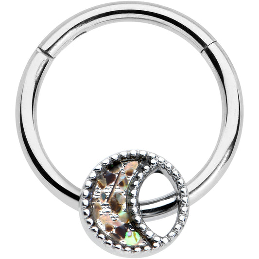 16G 3/8 Iridescent Crescent Moon Hinged Segment Ring