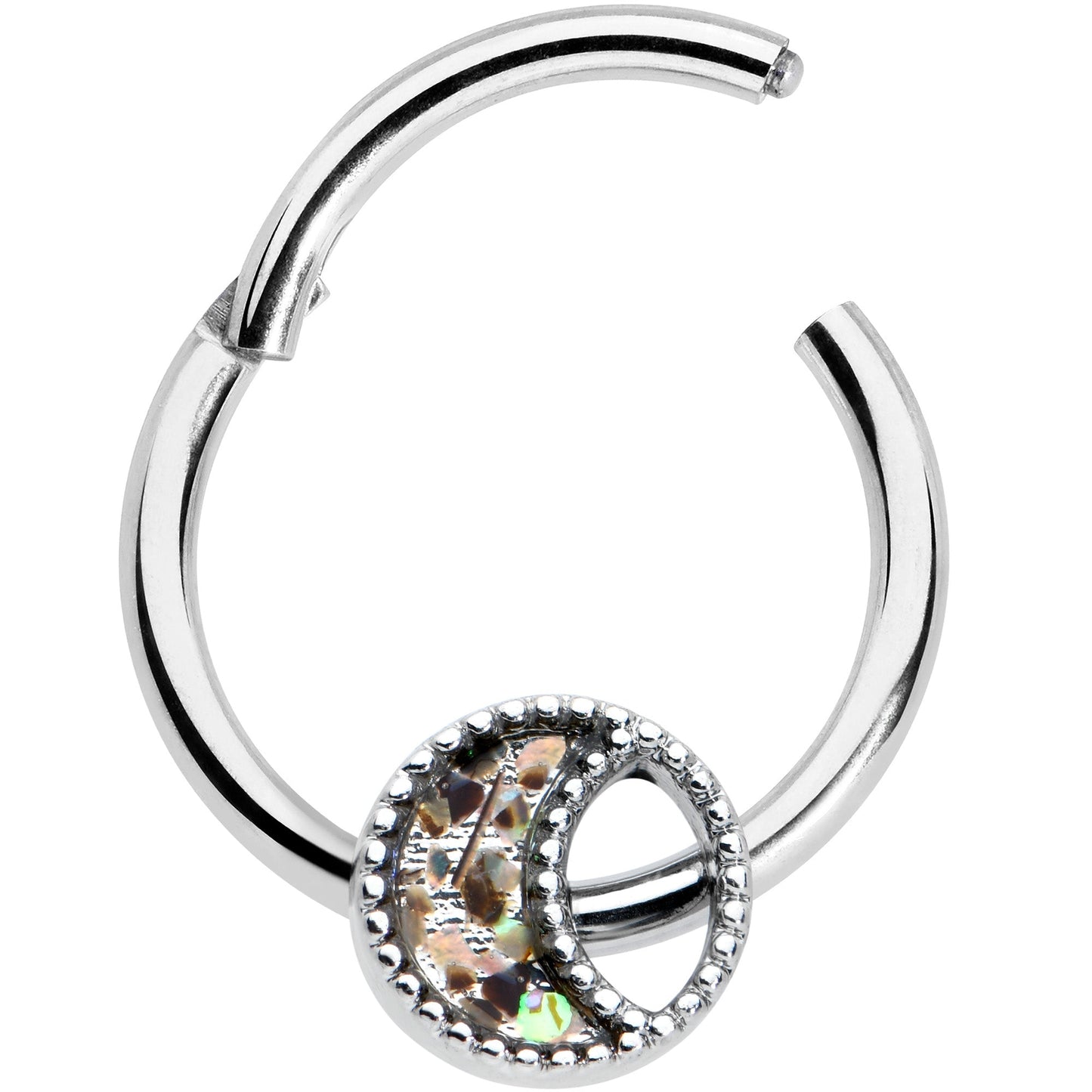 16G 3/8 Iridescent Crescent Moon Hinged Segment Ring