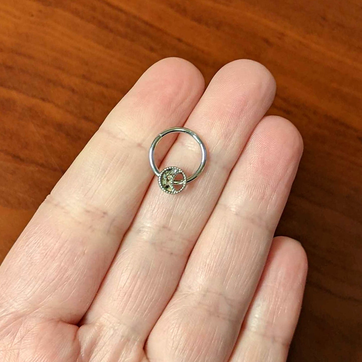 16G 3/8 Iridescent Crescent Moon Hinged Segment Ring