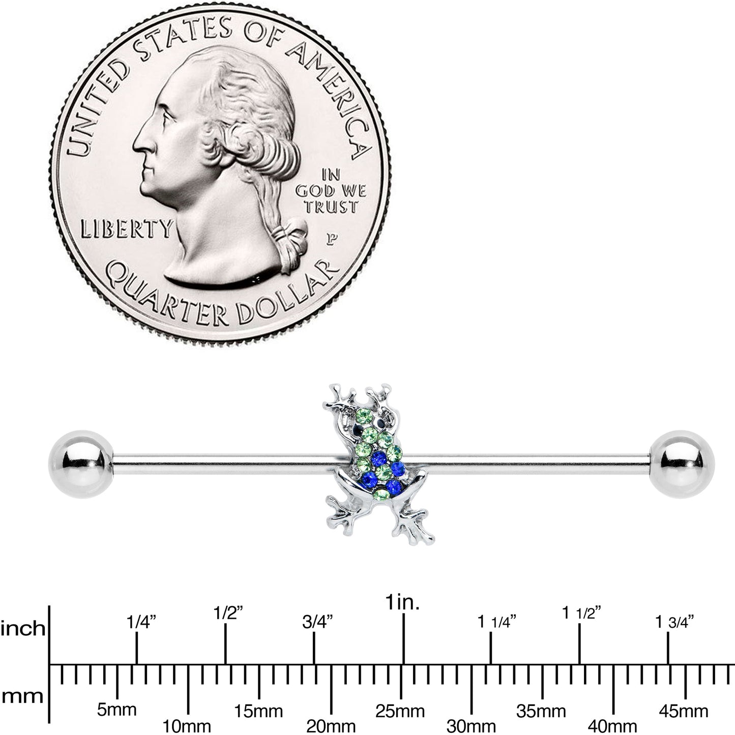 14G Blue Green Gem Fabulous Frog Industrial Barbell 38mm