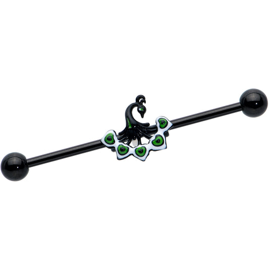 14G Black Green Pretty Peacock Industrial Barbell 38mm