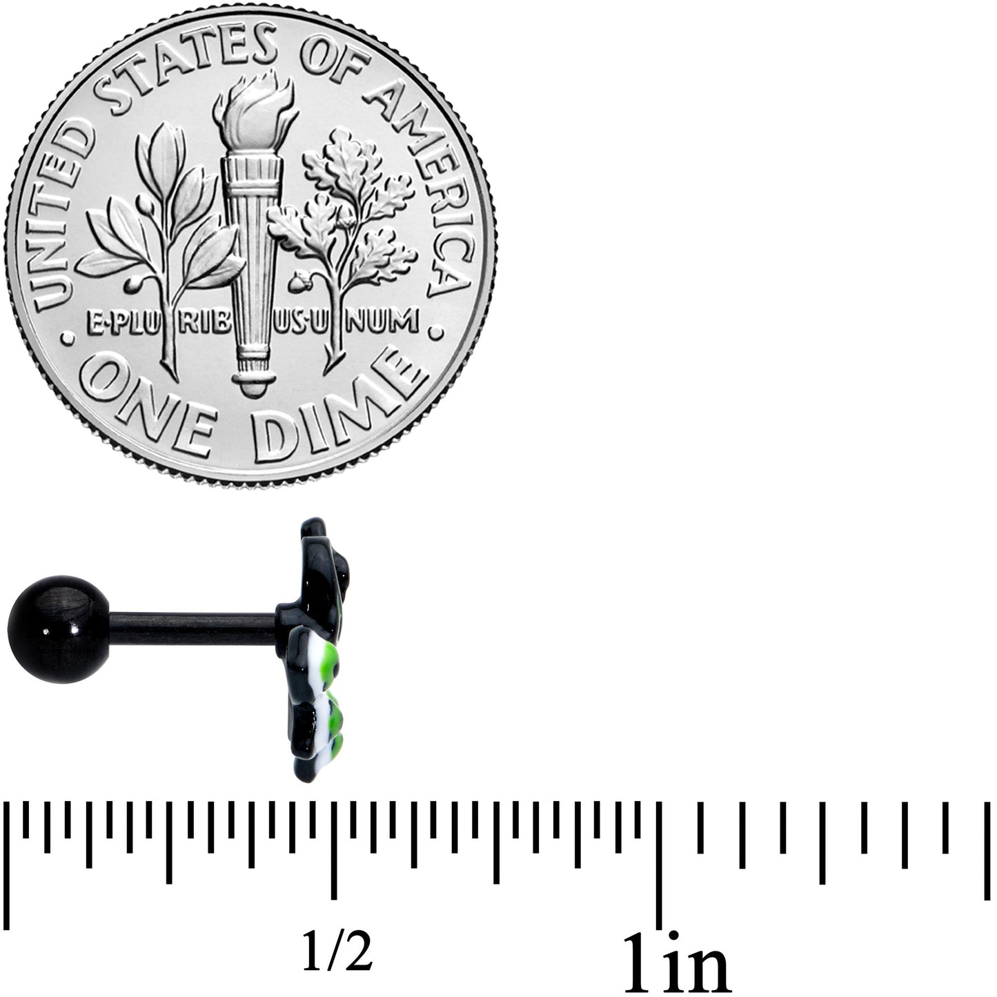 16G 1/4 Black Green Perfect Peacock Cartilage Tragus Earring