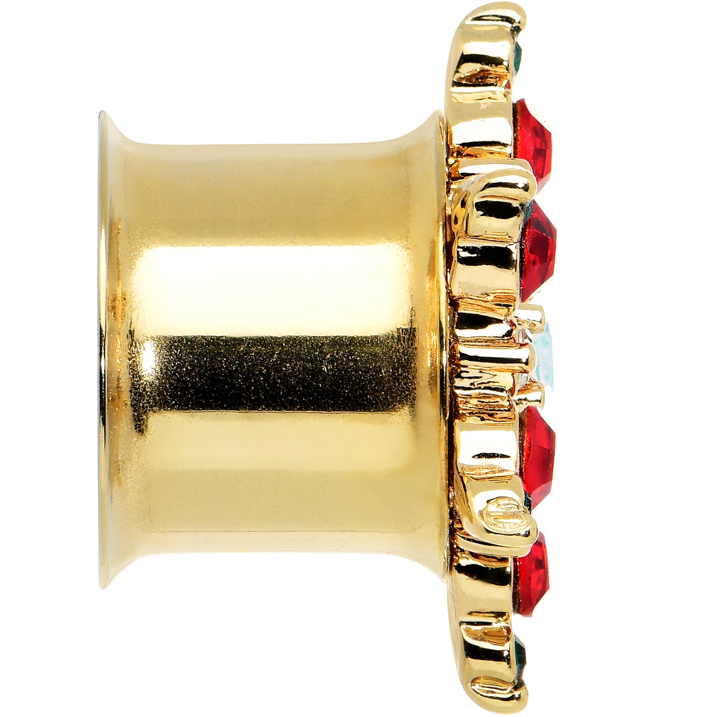 Red Green Gem Gold Tone Bright Christmas Double Flare Plug Set