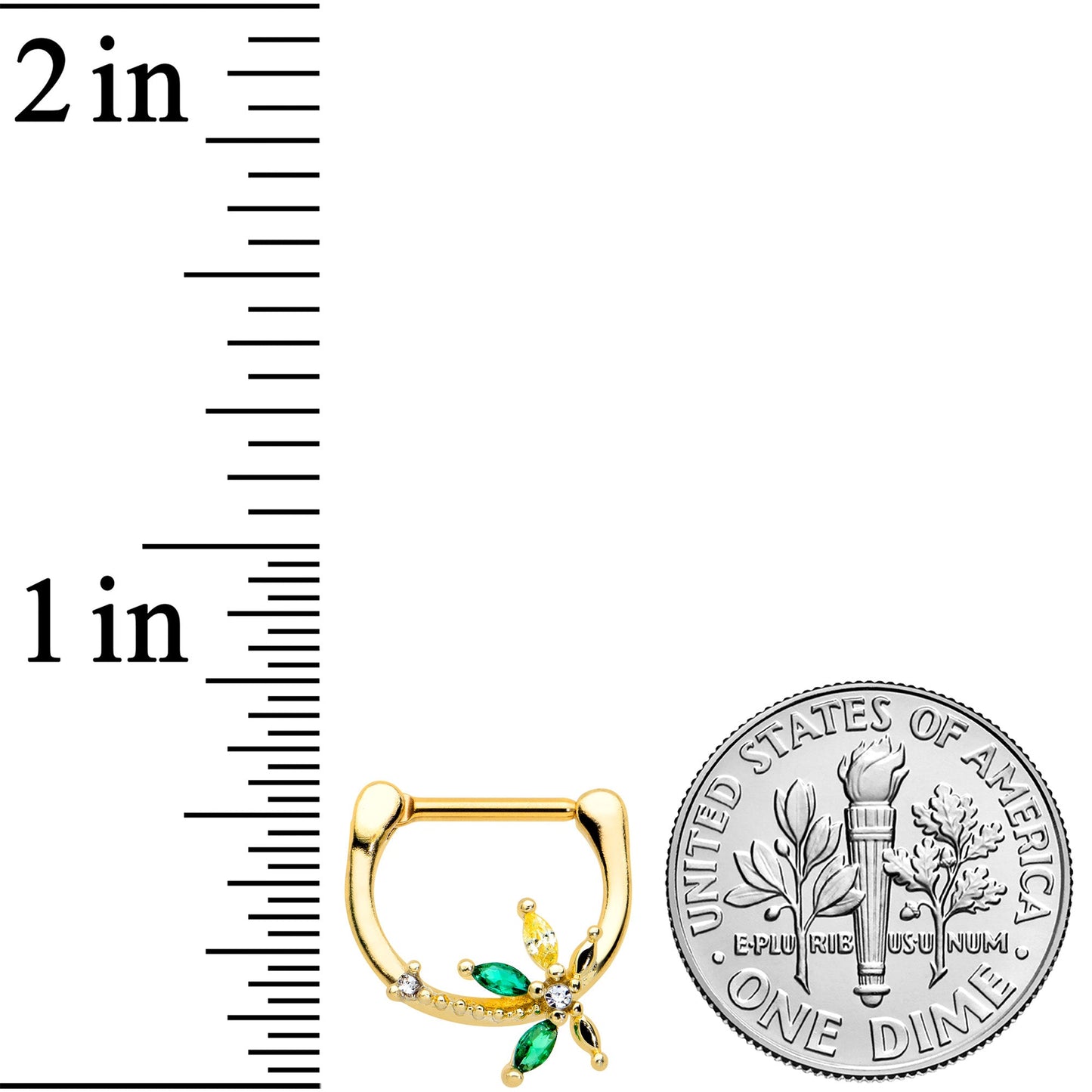 16G 5/16 Clear Green Gem Gold Tone Palm Tree Cartilage Clicker