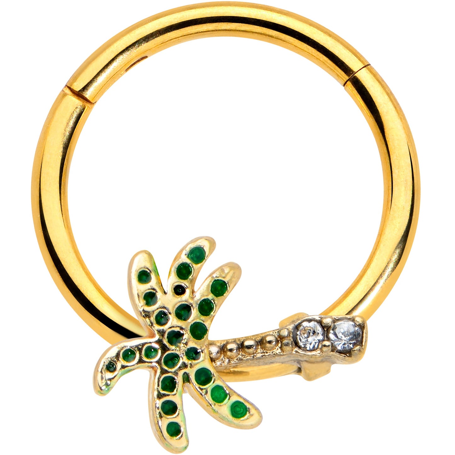 16G 3/8 Gold Tone Retro Palm Tree Hinged Segment Ring