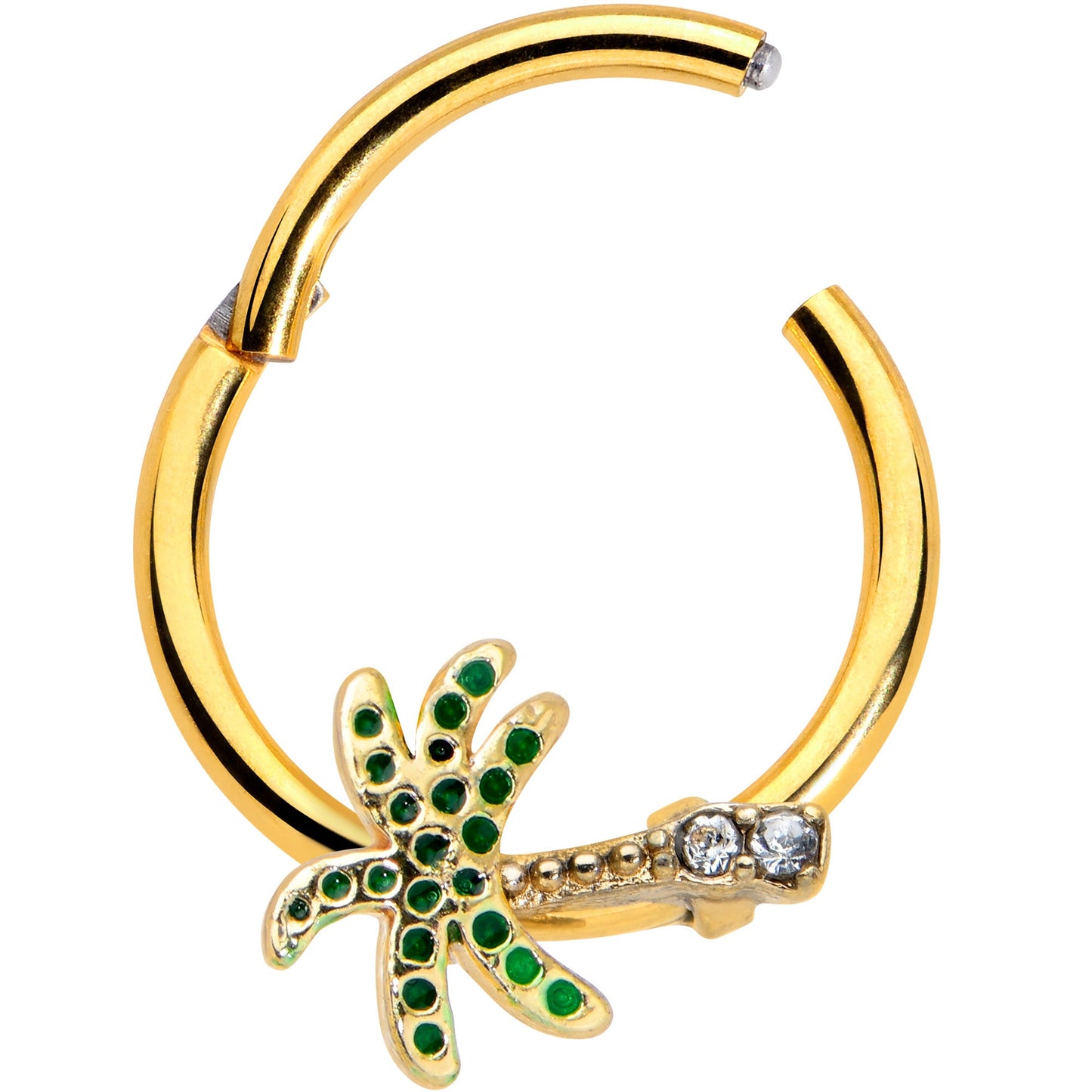 16G 3/8 Gold Tone Retro Palm Tree Hinged Segment Ring