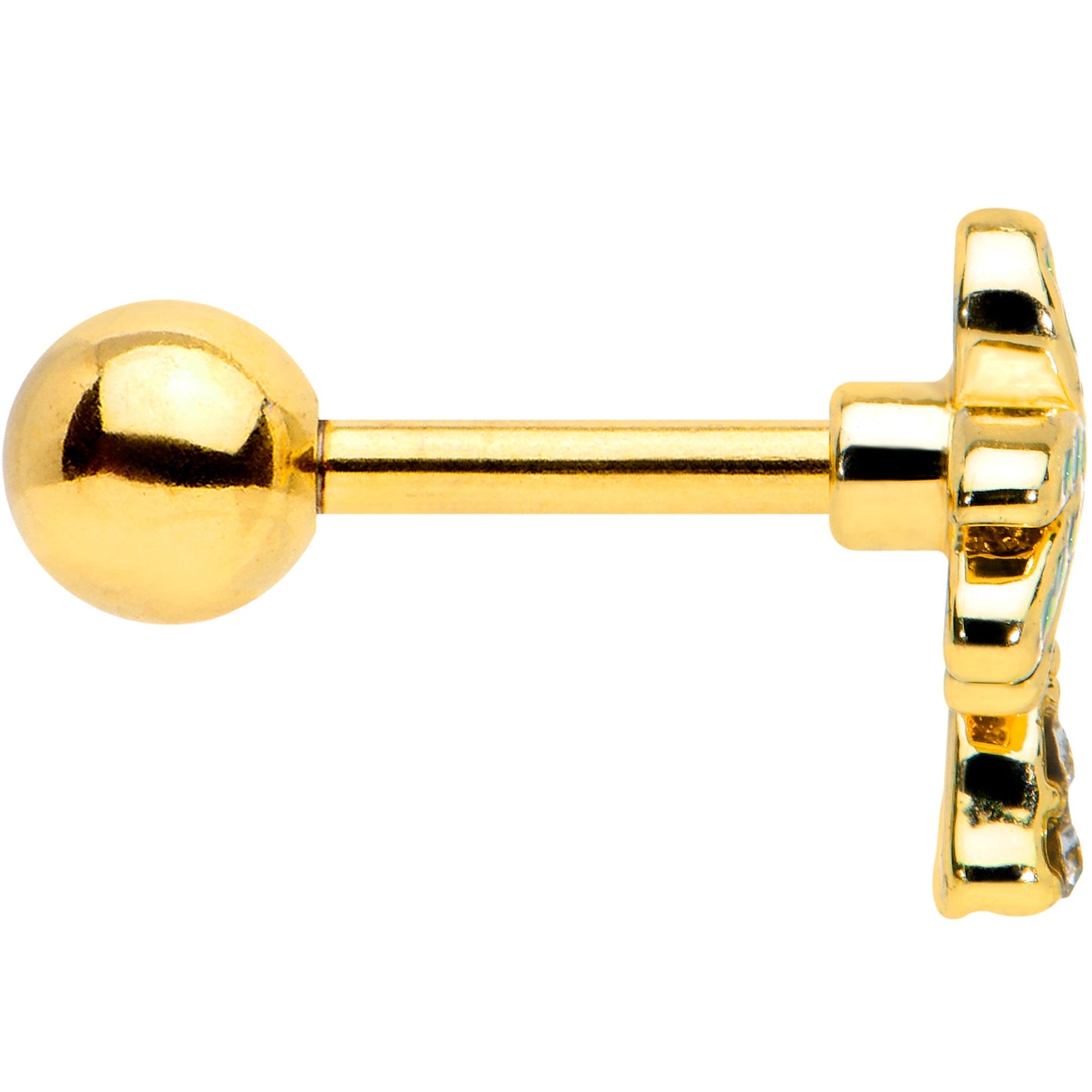 16G 1/4 Clear Gem Gold Tone Retro Palm Tree Cartilage Tragus