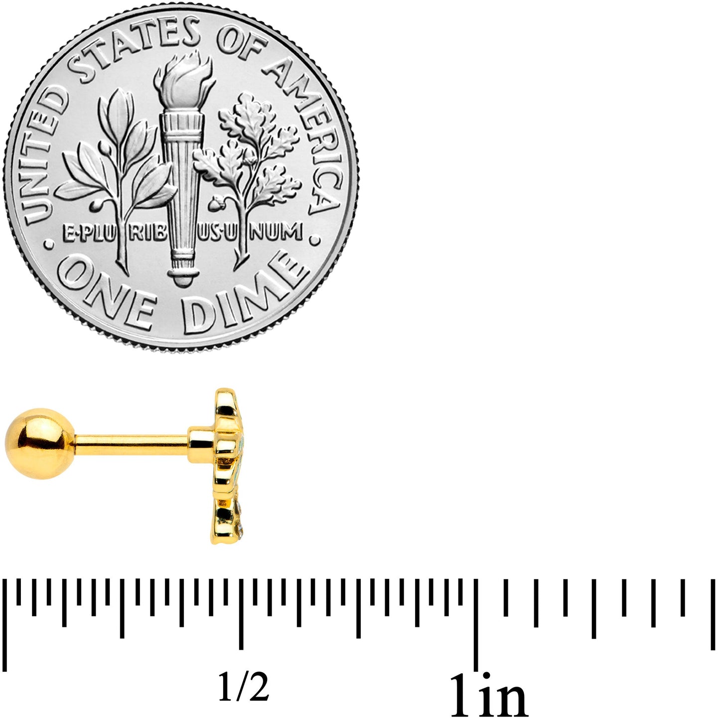 16G 1/4 Clear Gem Gold Tone Retro Palm Tree Cartilage Tragus