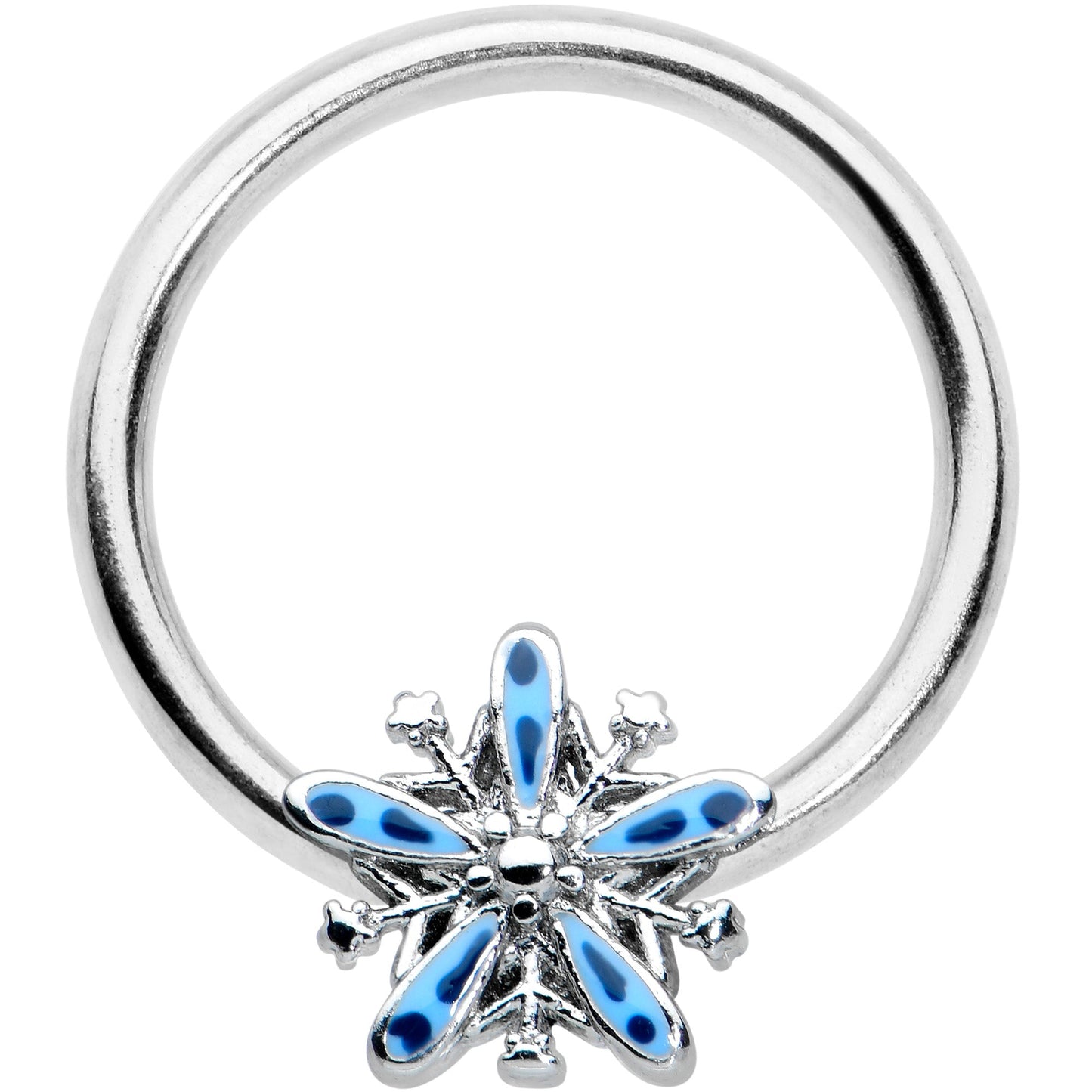 16G 3/8 Snowflake Blues Christmas BCR Captive Charm Ring