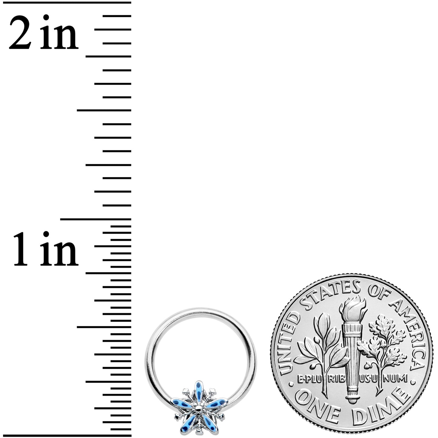 16G 3/8 Snowflake Blues Christmas BCR Captive Charm Ring