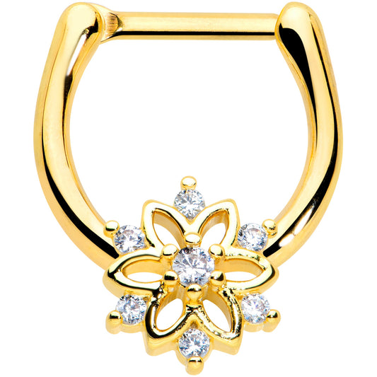 16G 6.9mm Clear Gold Tone Flower Snowflake Christmas Cartilage Clicker