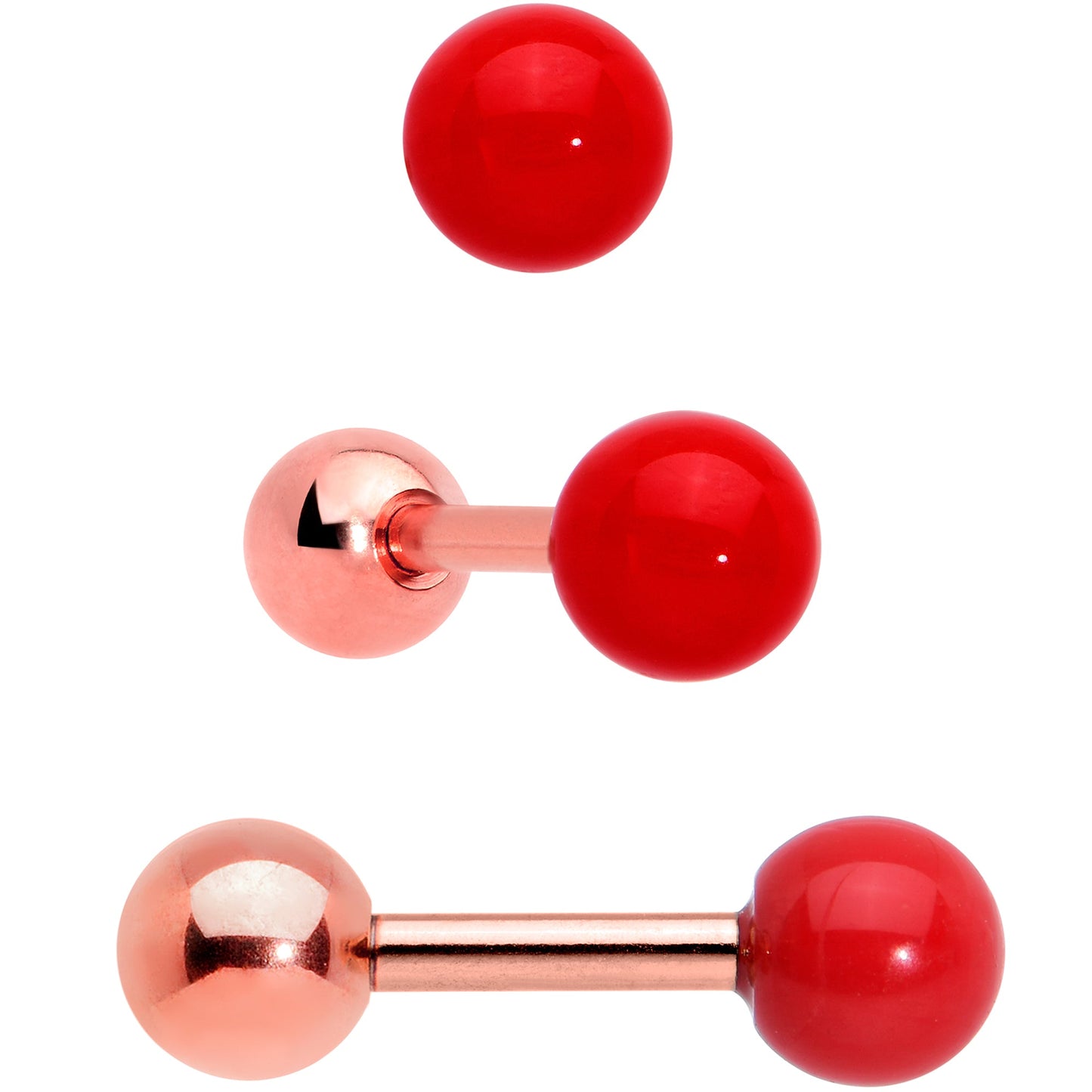 16G 1/4 Red Gem Rose Gold Tone Snowman Christmas Tragus Set of 3