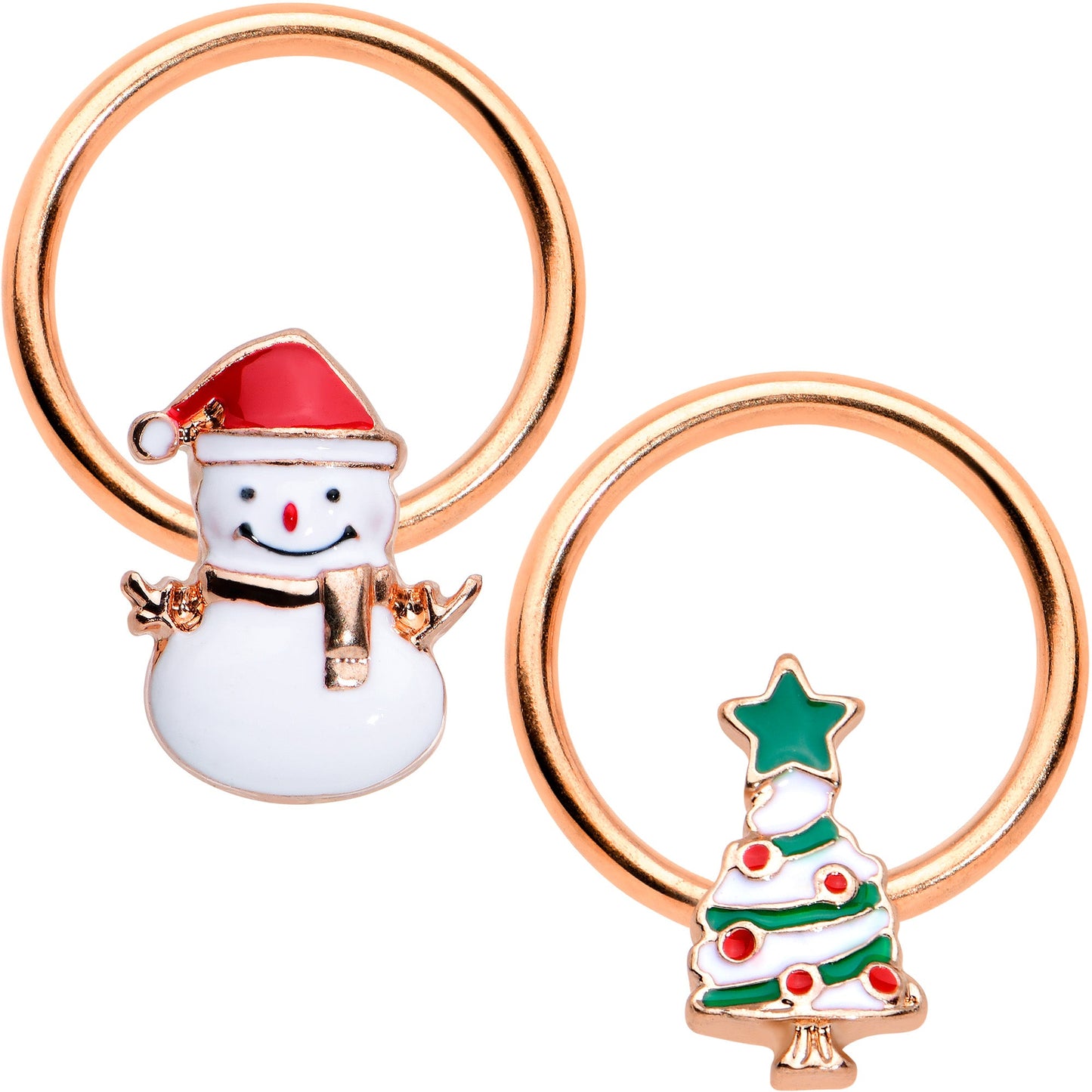 16G 3/8 Rose Gold Tone Snowman Christmas BCR Horseshoe Set of 4
