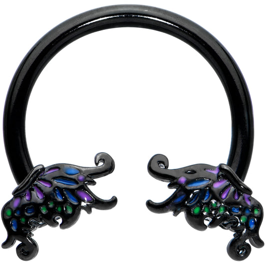 16G 3/8 Black Fantasy Faerie Wings Horseshoe Circular Barbell