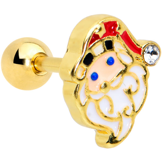 16G 1/4 Gold Tone Blue Eyed Santa Christmas Cartilage Tragus