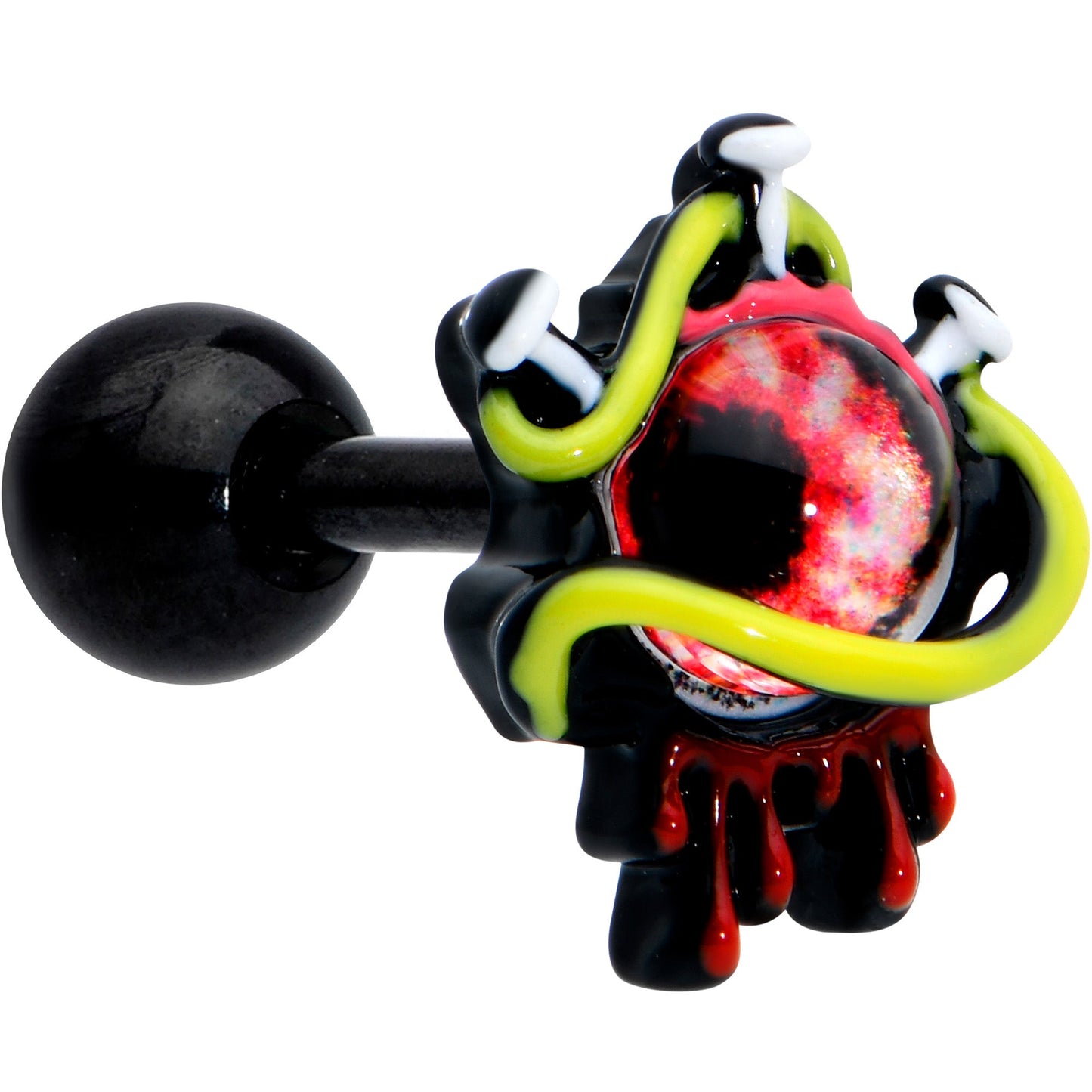 16G 1/4 Black Spiky Eyeball Halloween Cartilage Tragus Earring