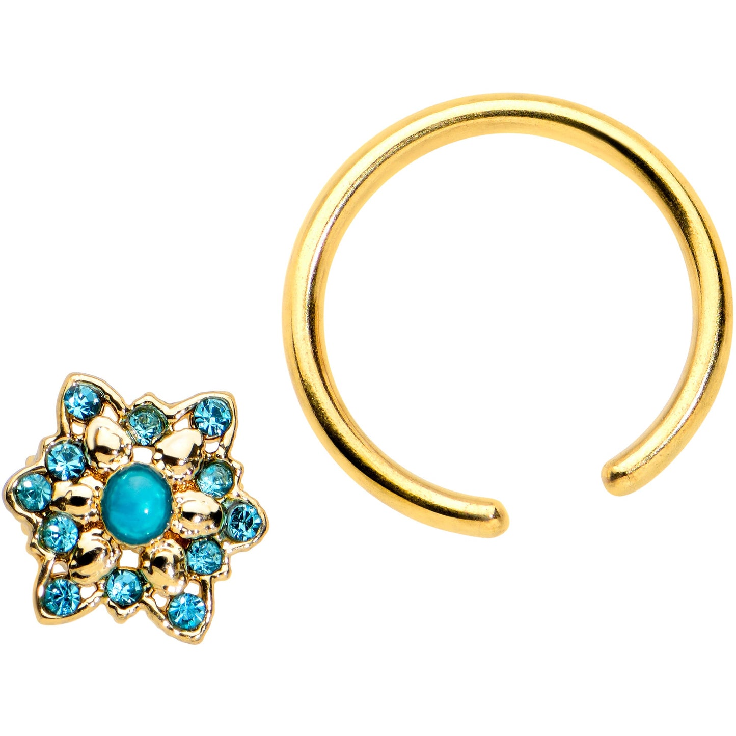 16G 3/8 Aqua Gem Gold Tone Snowflake Christmas BCR Captive Ring