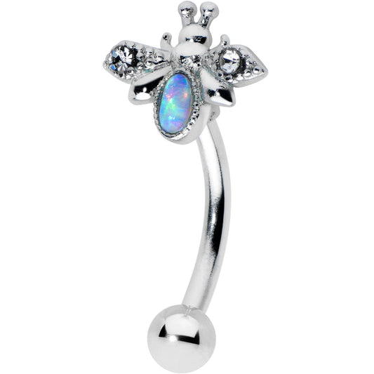 16G 5/16 White Synthetic Opal Insect Curved Eyebrow Ring