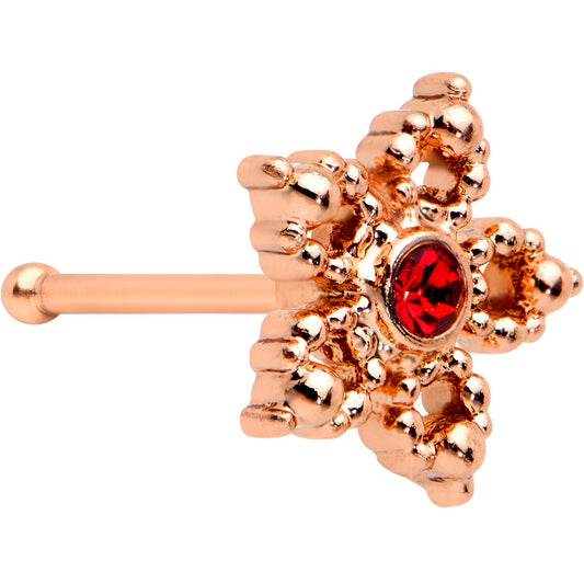 20G 1/4 Red Gem Rose Gold Tone Textured Snowflake Nose Bone