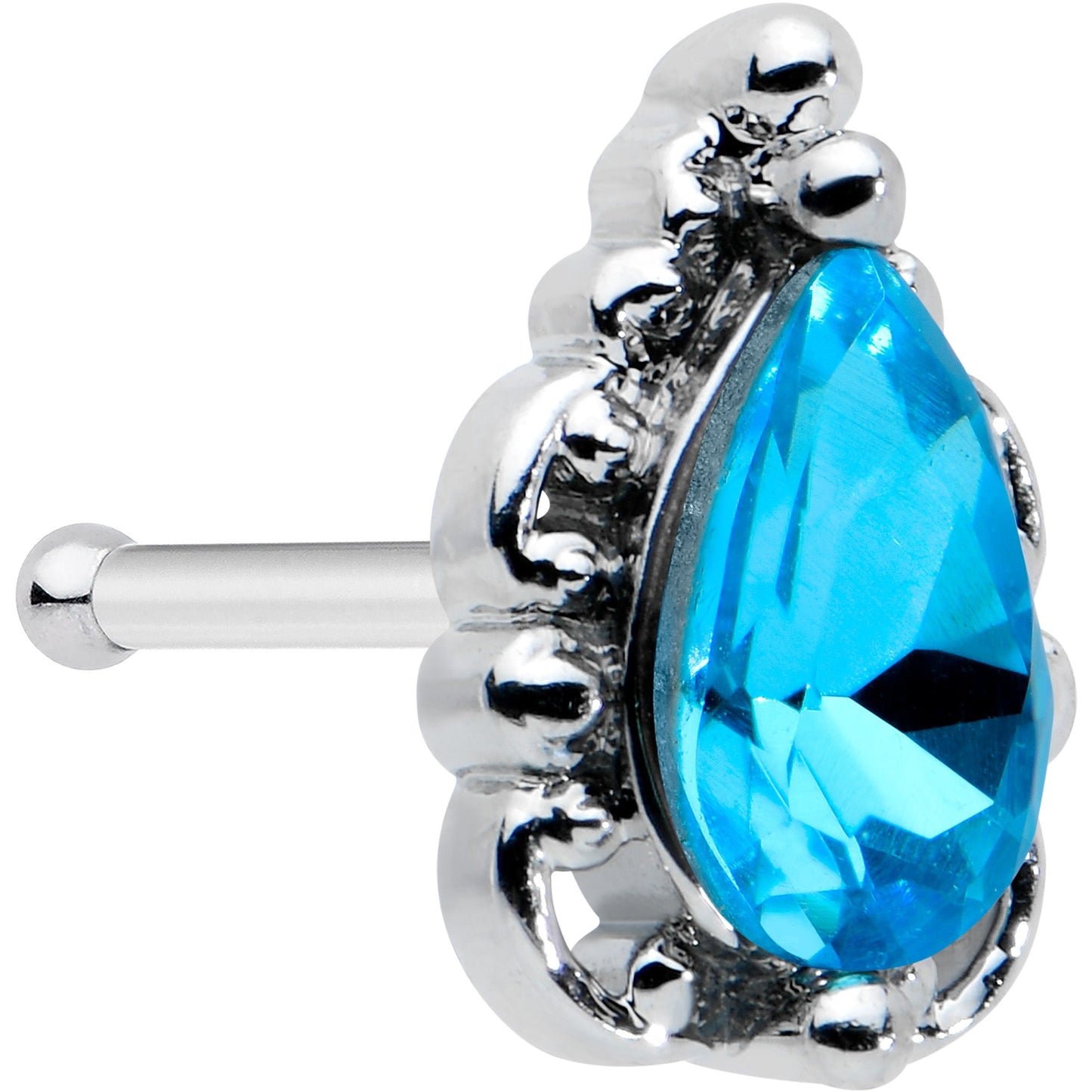 20G 1/4 Blue Gem Textured Art Deco Nose Bone