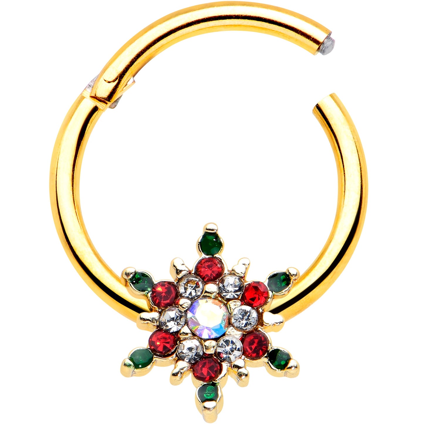 16G 3/8 Aurora Gem Gold Tone Christmas Star Hinged Segment Ring