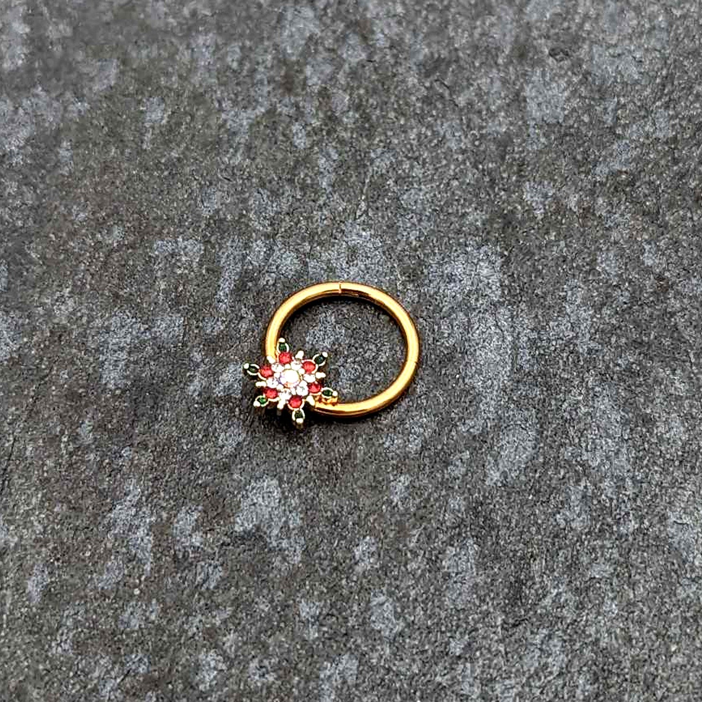 16G 3/8 Aurora Gem Gold Tone Christmas Star Hinged Segment Ring