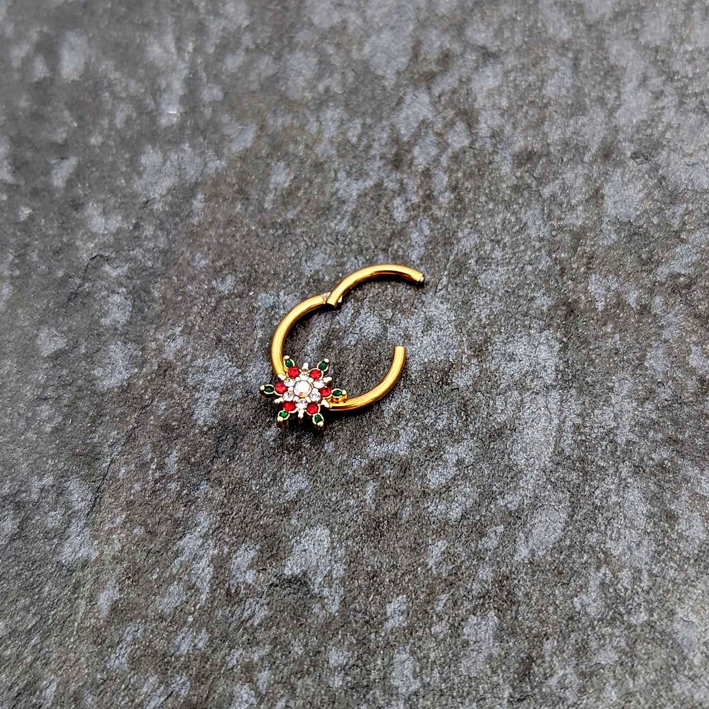 16G 3/8 Aurora Gem Gold Tone Christmas Star Hinged Segment Ring