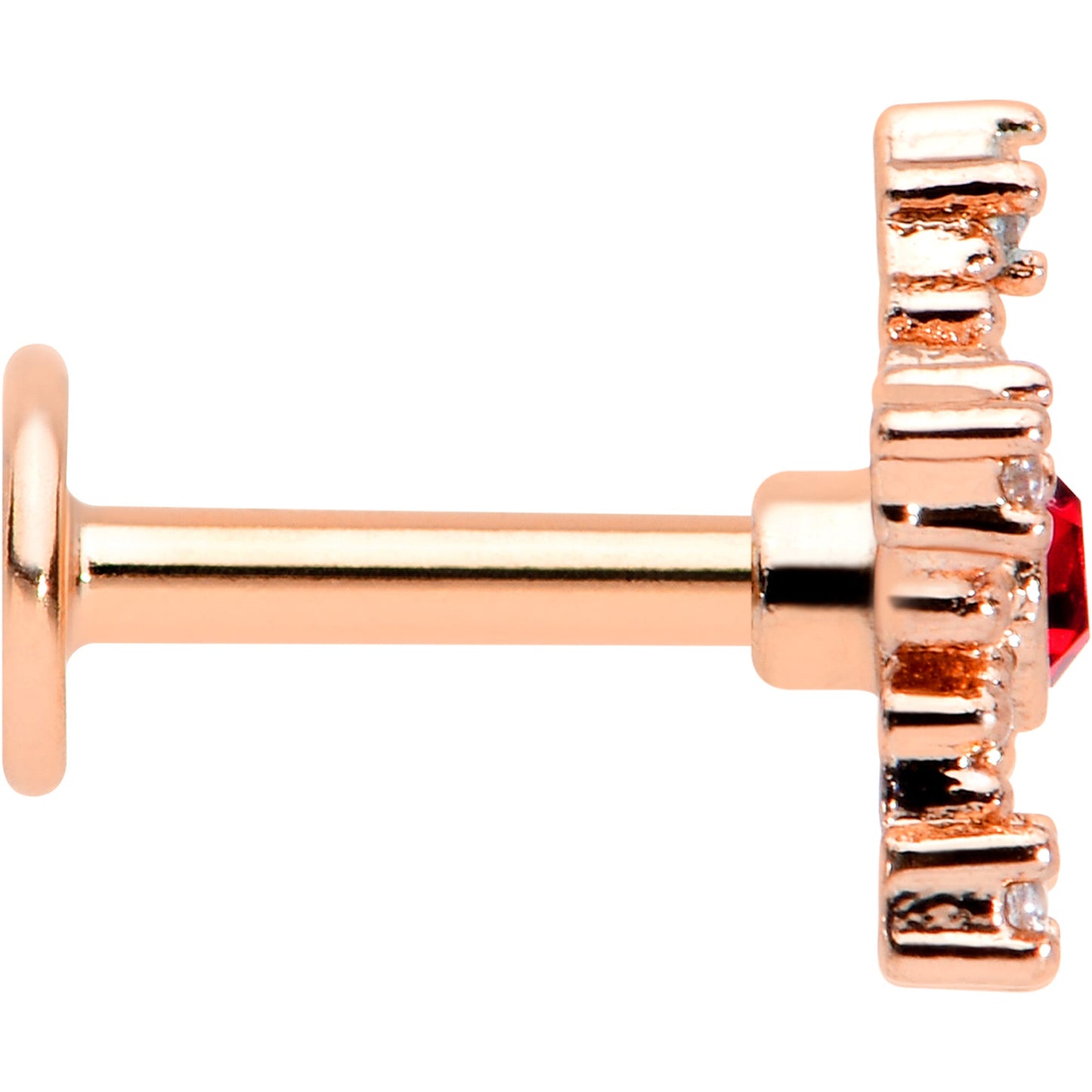 16G 1/4 Red Gem Rose Gold Tone Texture Snowflake Labret Tragus