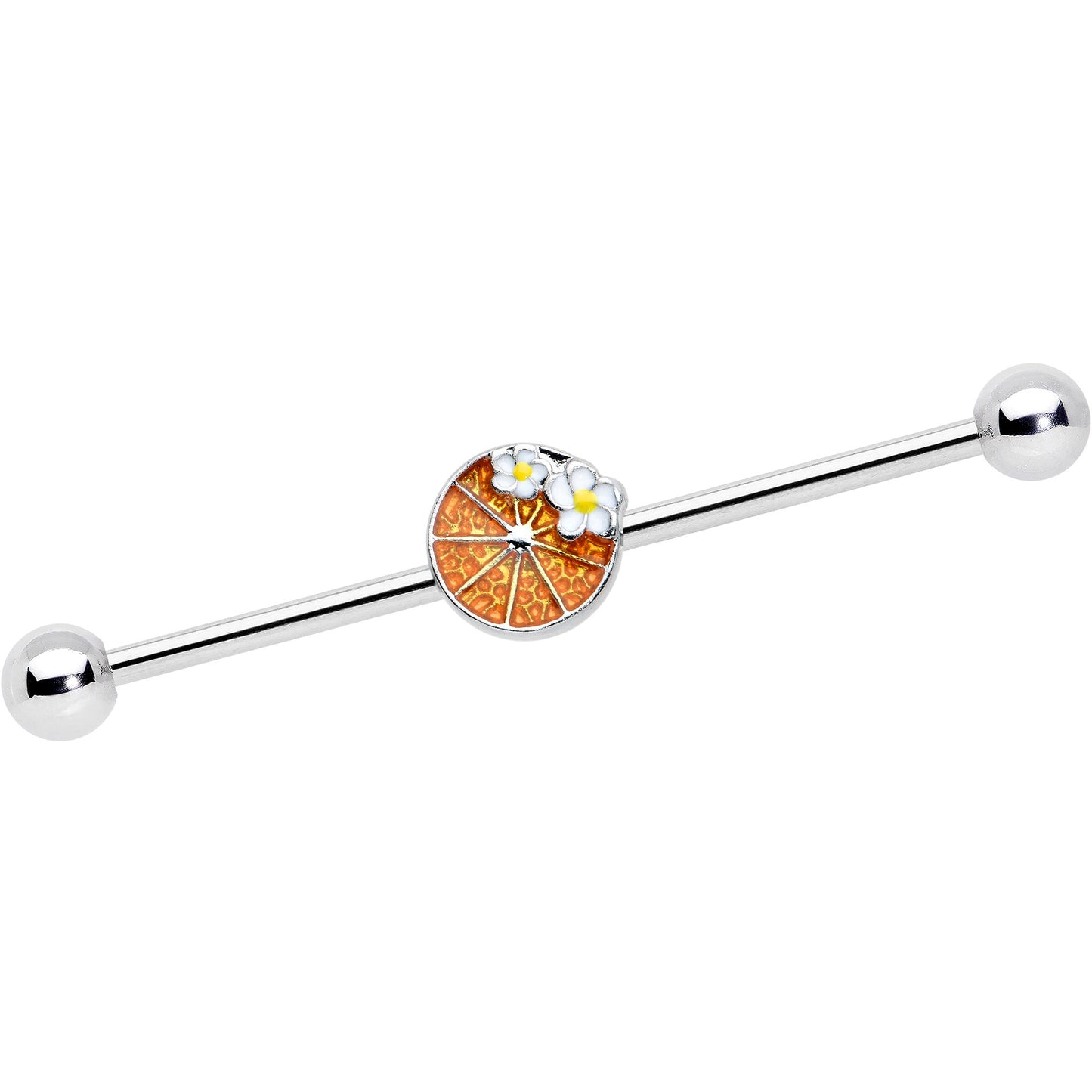 14G Sweet Orange Fruit Flower Industrial Barbell 38mm
