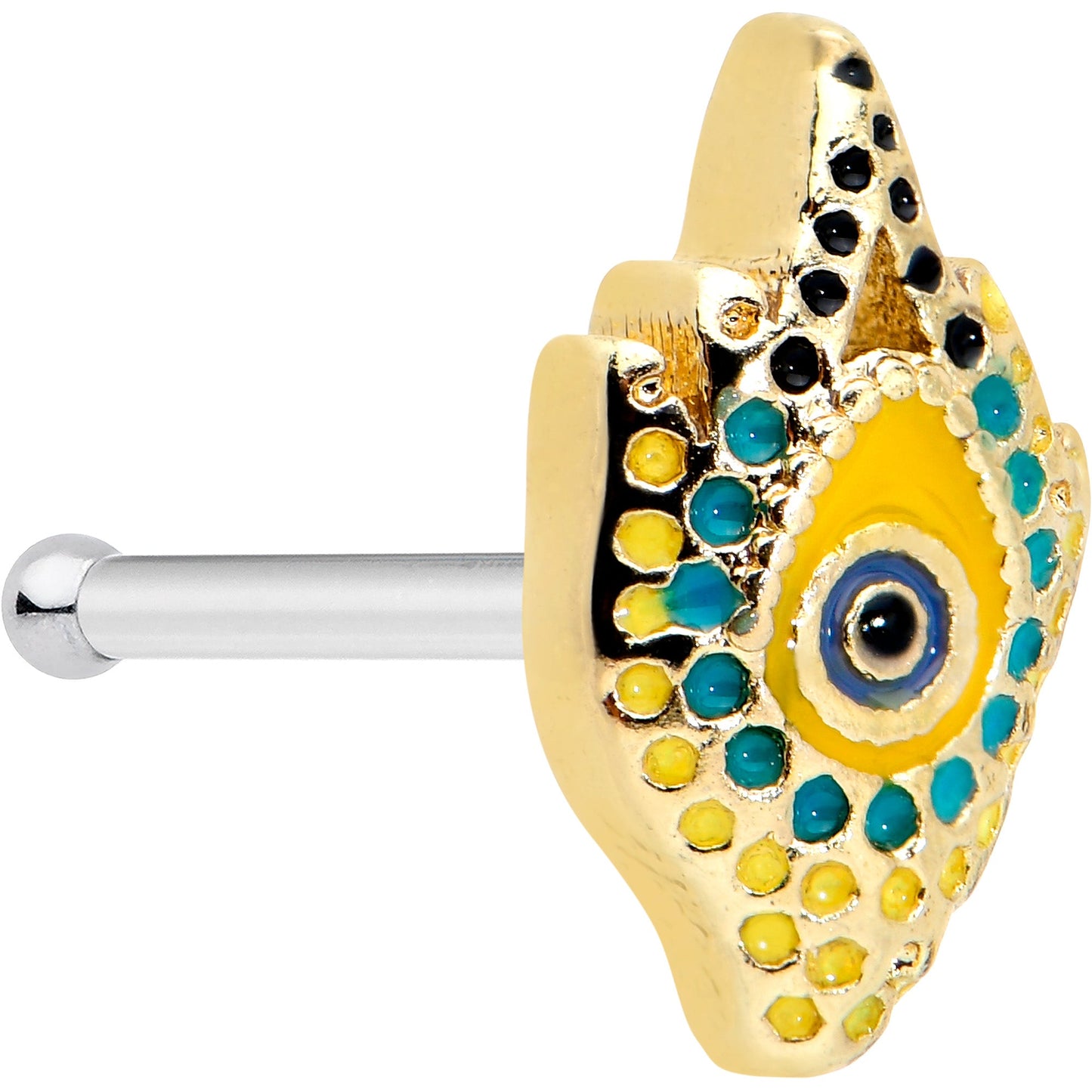 20G 1/4 Bold Peacock Feather Golden Nose Bone