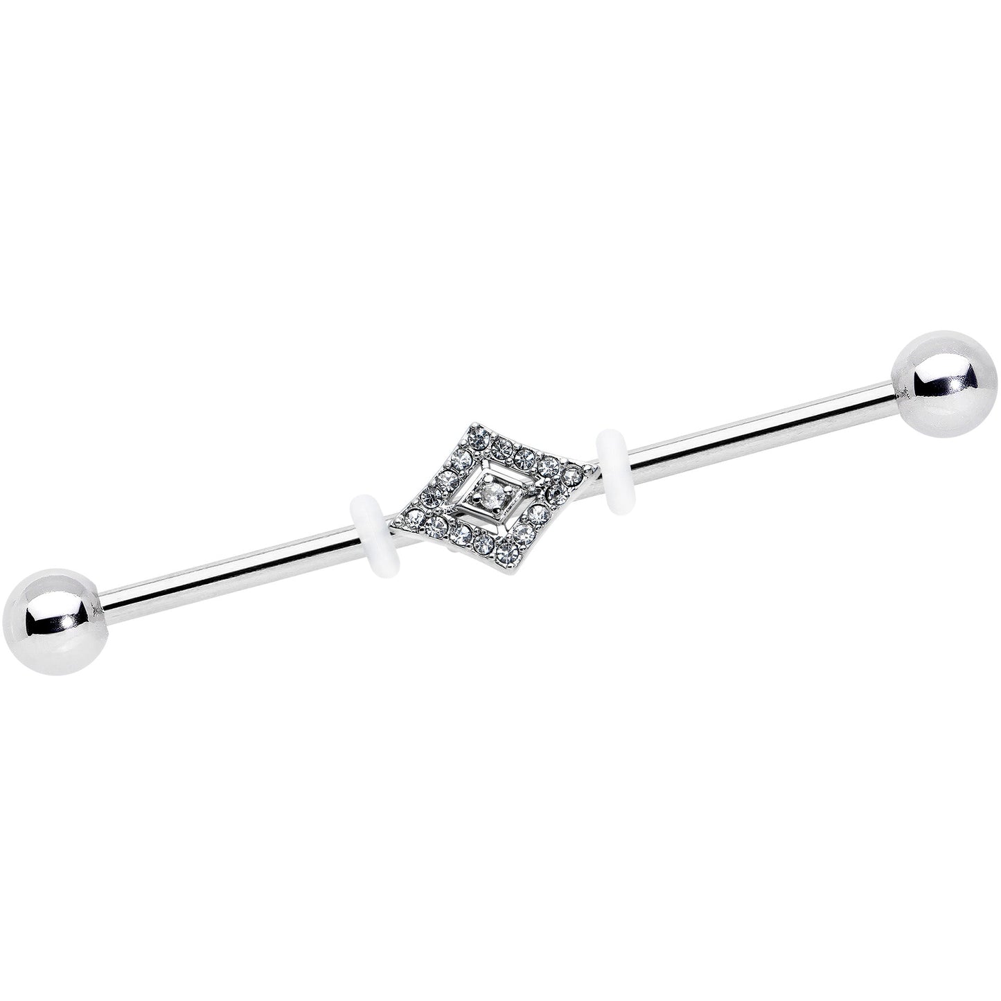 14G Clear Gem Double Rhombus Deco Industrial Barbell 38mm