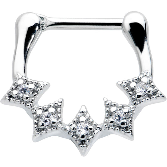 16G 3/8 Clear Gem Textured Rhombus Arc Cartilage Clicker Ring