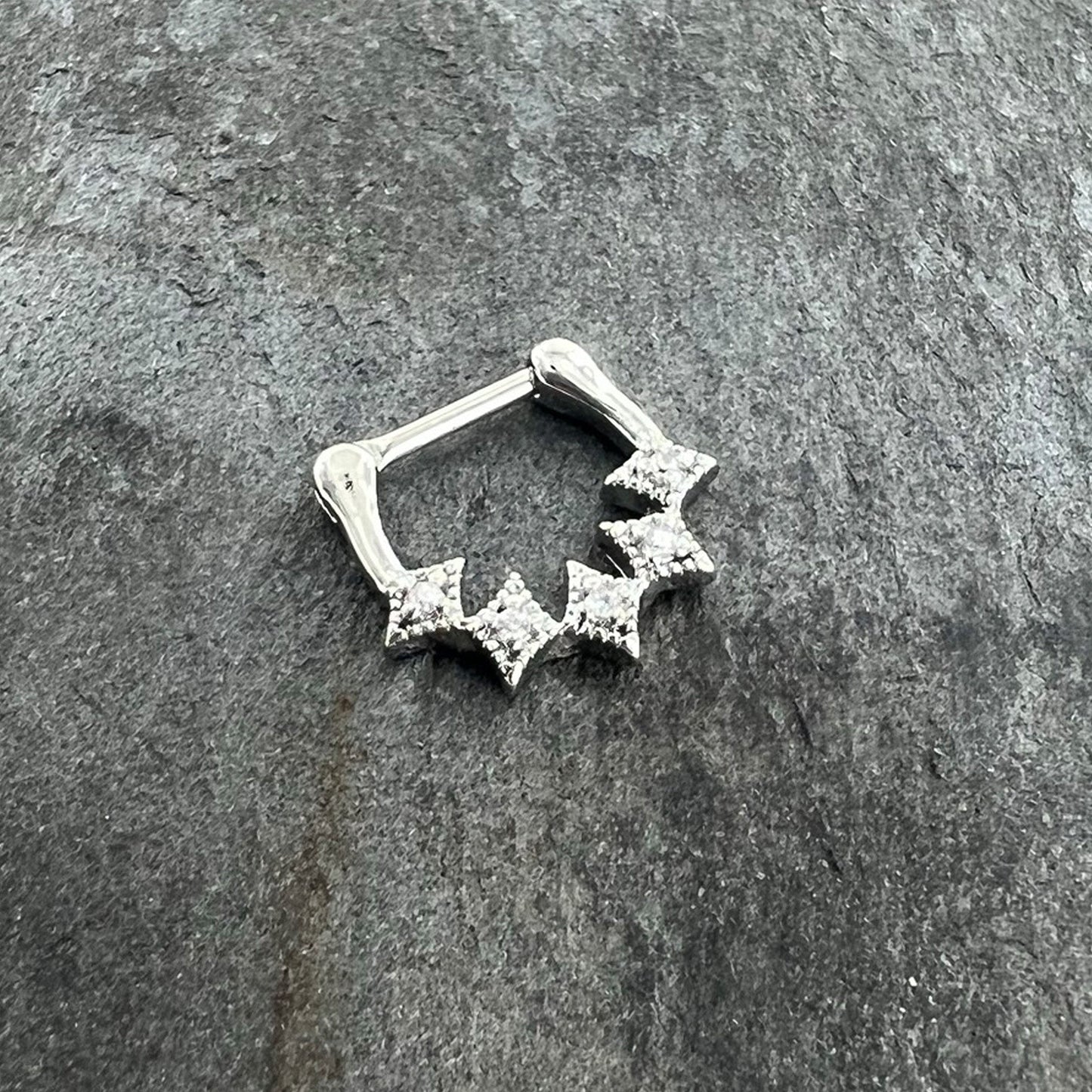 16G 3/8 Clear Gem Textured Rhombus Arc Cartilage Clicker Ring