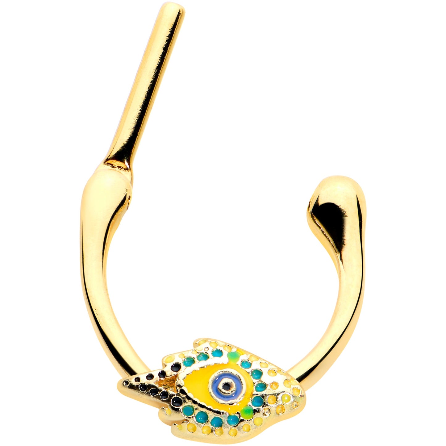 16G 3/8 Gold Tone Bold Peacock Feather Cartilage Clicker