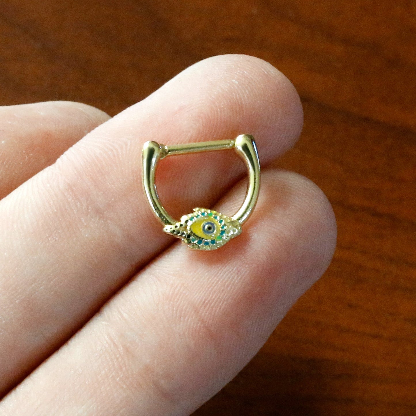 16G 3/8 Gold Tone Bold Peacock Feather Cartilage Clicker