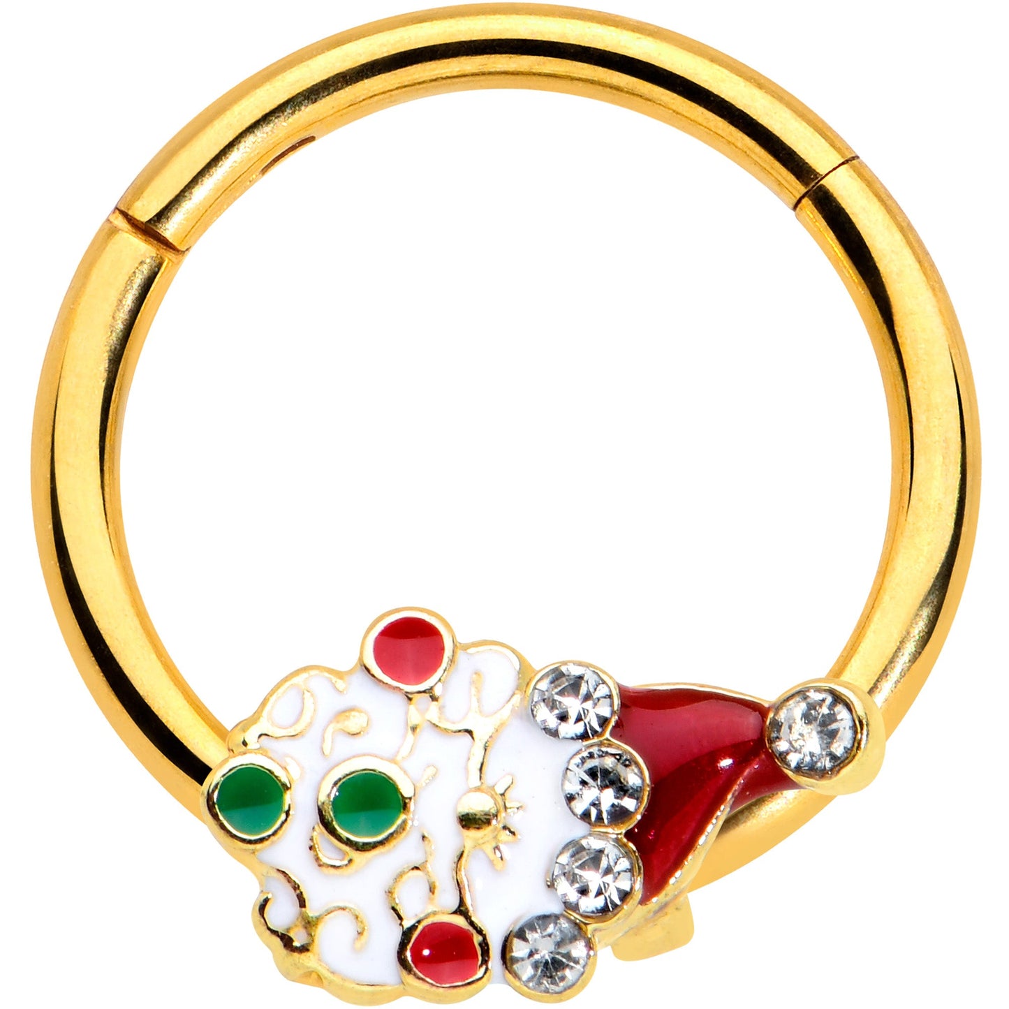 16G 3/8 Clear Gold Hue Deco Santa Christmas Hinged Segment Ring