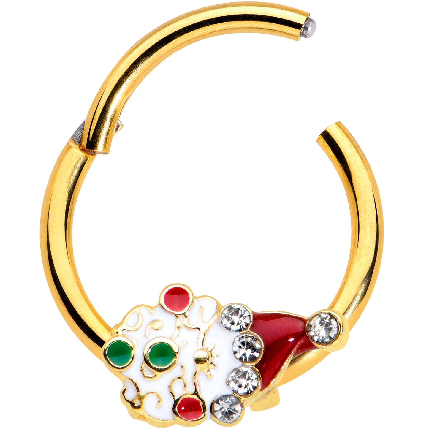 16G 3/8 Clear Gold Hue Deco Santa Christmas Hinged Segment Ring