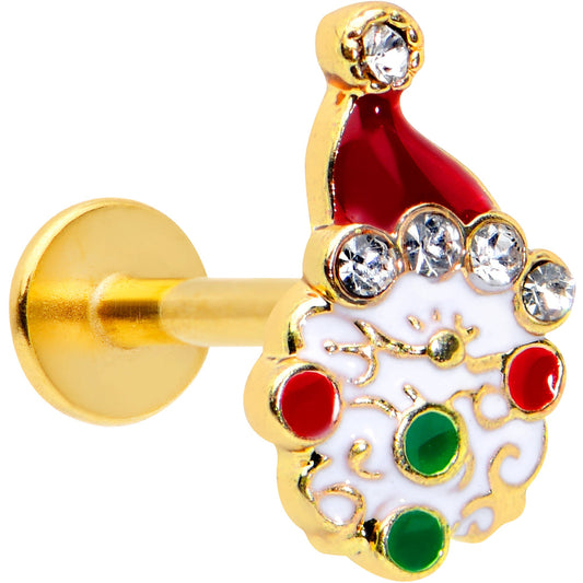 16G 5/16 Clear Gem Gold Tone Deco Santa Christmas Labret Tragus