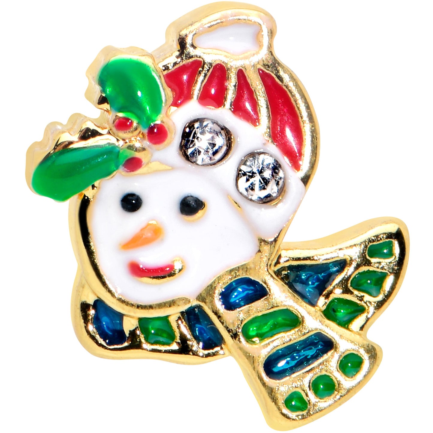 16G 1/4 Clear Gem Gold Tone Happy Snowman Cartilage Tragus