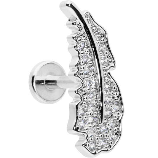 16G 1/4 Clear CZ Gem Feather Internally Threaded Labret Tragus