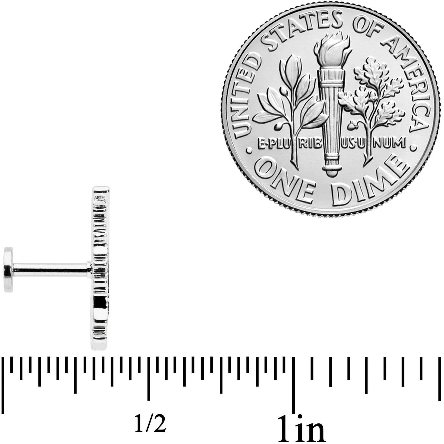 16G 1/4 Clear CZ Gem Feather Internally Threaded Labret Tragus