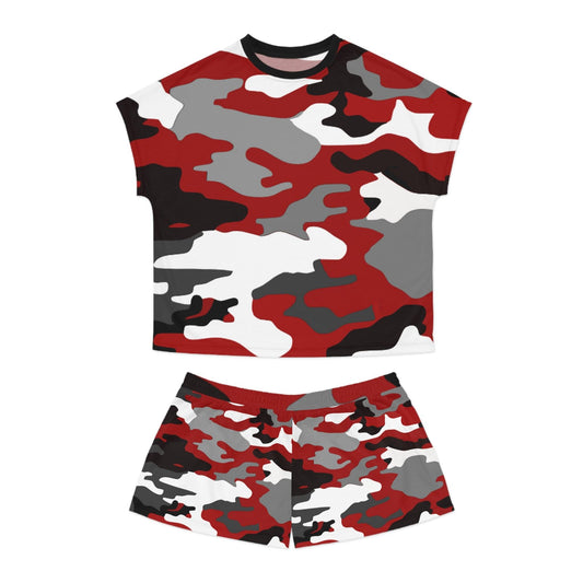 Red Black White Grey Camouflage Women's Short Pajama Set - Lizard Vigilante