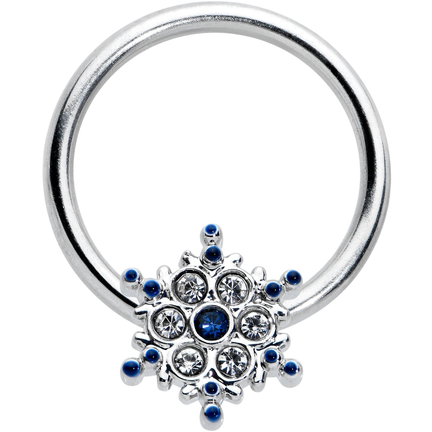 16G 3/8 Clear Blue Gem Festive Snowflake BCR Captive Ring
