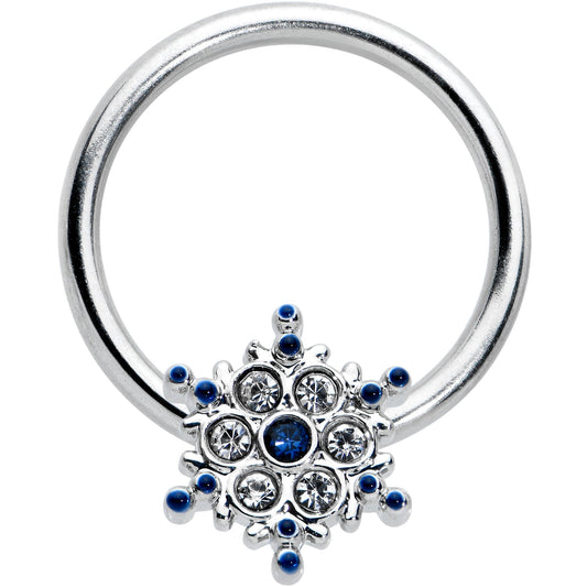 16G 3/8 Clear Blue Gem Festive Snowflake BCR Captive Ring
