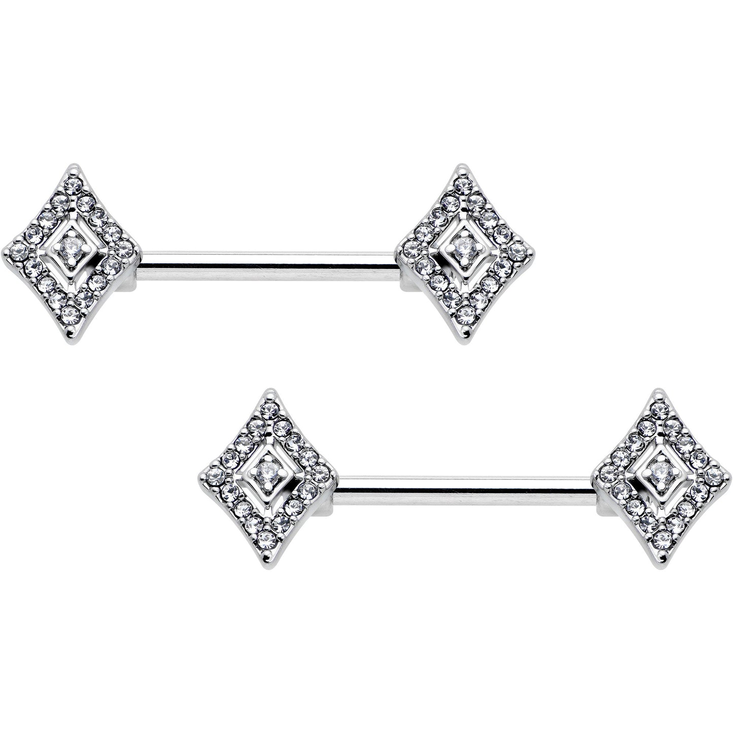 14G 9/16 Clear Gem Double Rhombus Deco Barbell Nipple Ring Set