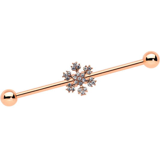 14G Rose Gold Hue Snowflake Christmas Industrial Barbell 38mm